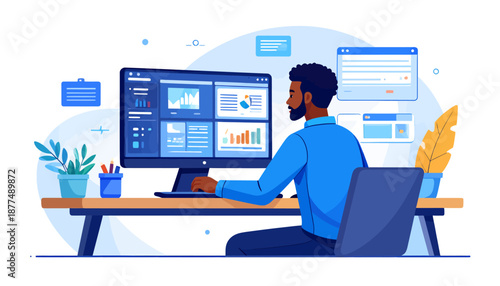 Data Analysis by Professional in Modern Office Environment