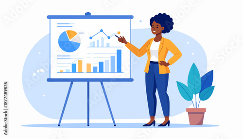 Presentation on Business Growth Metrics by a Professional in an Office Environment