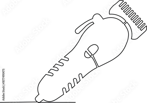 Continuous single line drawing illustration of an electric hair clipper or beard trimmer in minimalist style
