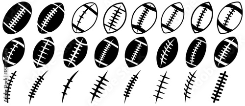 vector set American football ball icons collections. Rugby ball silhouette Symbol. Football laces sign template design vector illustration	
