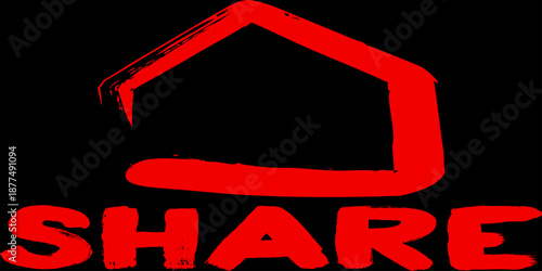 A 3d digital illustration of a red vector real estate symbol and sign shape with light design decoration for a modern word display concept