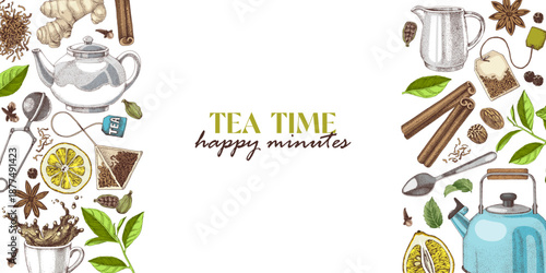 Tea time horizontal vector banner