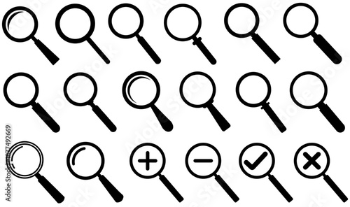 vector set magnifying glass icon collections. spy glass sign. plus minus symbol design illustration