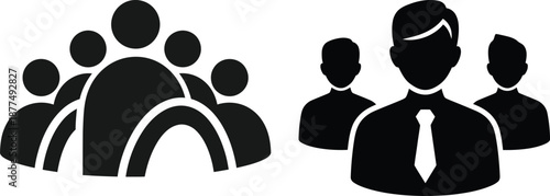 Silhouette icons of a diverse group of people and business professionals standing together