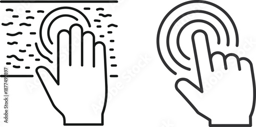 Gestures for interactive touchscreens hand icons representing touch and tap actions for digital interfaces
