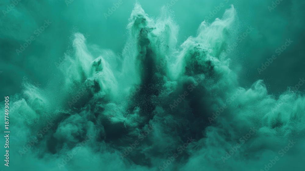 Fototapeta premium Abstract Teal Smoke Explosion Background with Particles abstract smoke explosion teal background tea