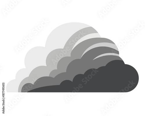 A stylized, multi-layered grey cloud illustration, representing weather patterns, atmospheric conditions, and the concept of overcast skies, perfect for diverse design projects