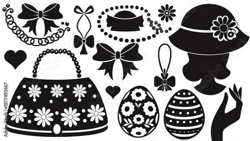 Vintage Easter accessories with floral patterns and bows