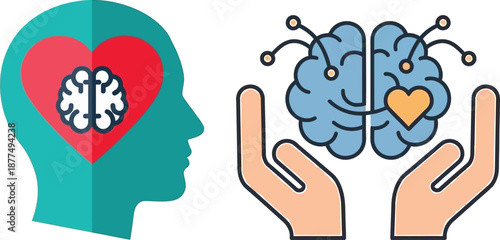 Conceptual illustration depicting the intricate connection between mind and heart, symbolizing emotional intelligence, mental health awareness, and holistic well-being for personal growth