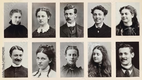 Antique photographic portrait collection featuring men and women in formal poses offering glimpse into historical fashion culture identity and everyday life of earlier eras