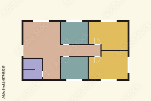 Colorful architecture plan. Building, house or office floor plan template.