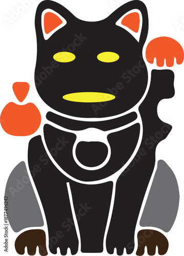 Black maneki neko figurine isolated on transparent background