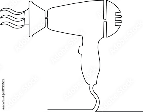 Continuous line vector hair dryer illustration in minimalist style for haircare and salon tools