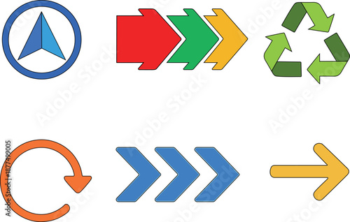 Arrow icons vector set for navigation, infographics, workflows, diagrams and user interface design elements.