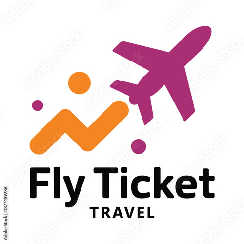 Fly Ticket Travel logo with airplane and person graphic icon
