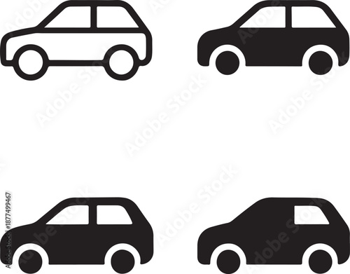 Isolated small car icon, small compact city car silhouette, urban vehicle vector, minimal transportation illustration, small car travel design, clean minimal isolated small car
