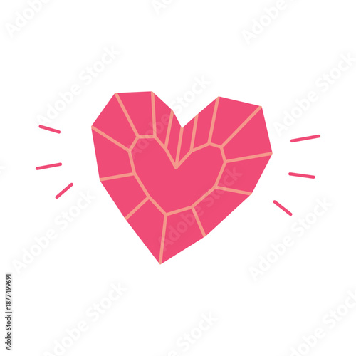 Pink Crystal Heart Illustration with Faceted Mosaic Style