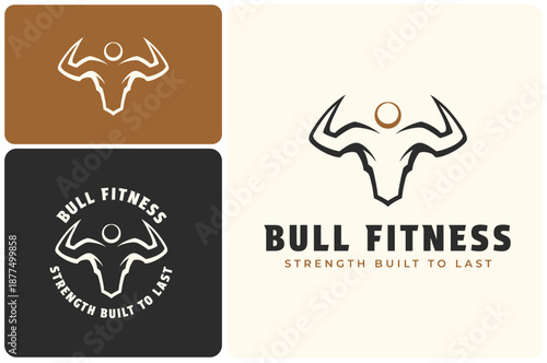 Strong Powerful Black Cattle Bull Angus Buffalo Taurus Silhouette for gym fitness bodybuilder sport club vector Logo design illustration