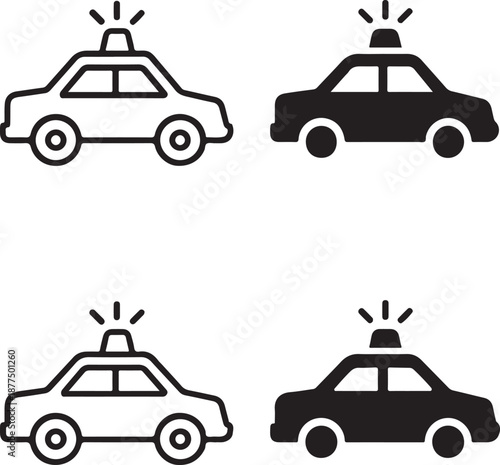 Isolated police car icon, police patrol car law enforcement vehicle silhouette, police cruiser vector, minimal city illustration, police car security design, clean minimal isolated police car