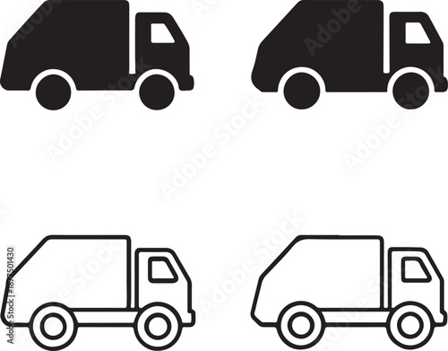 Isolated garbage truck icon, garbage truck waste collection vehicle silhouette, waste management vector, minimal industrial illustration, garbage truck service design, minimal isolated garbage truck