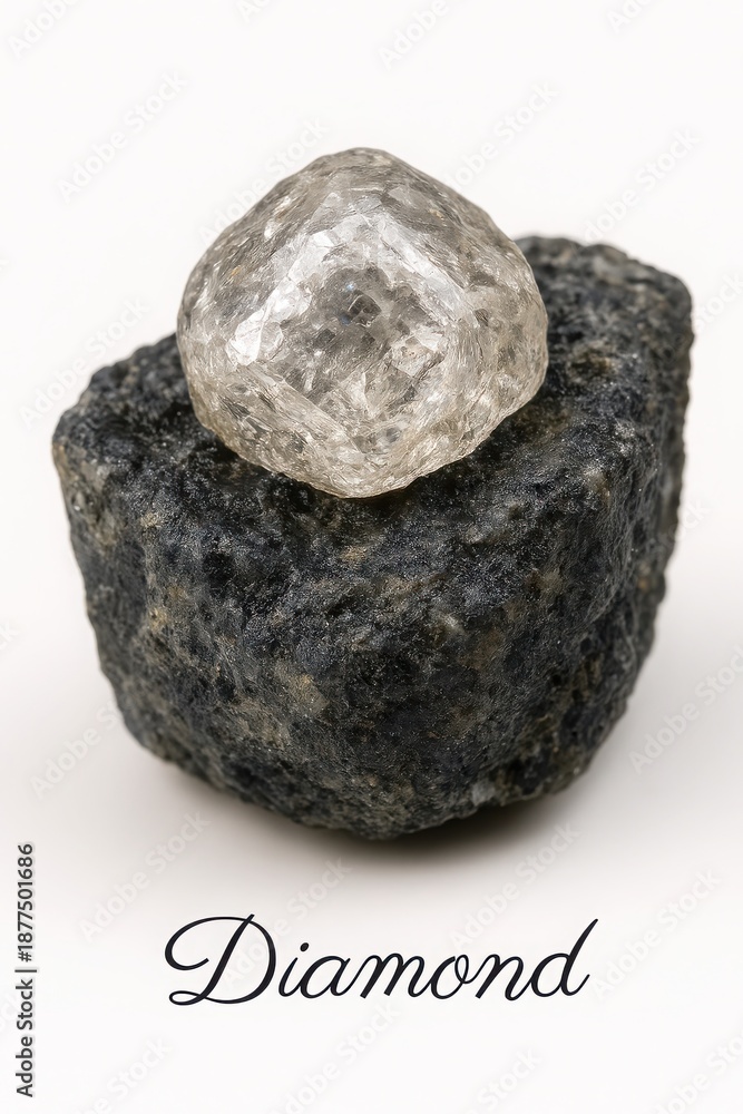 Fototapeta premium Authentic rough diamond crystal showing characteristic glassy adamantine luster