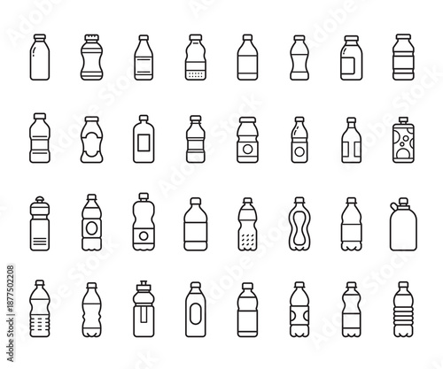 Bottle and drink line icon set PNG on transparency illustration.