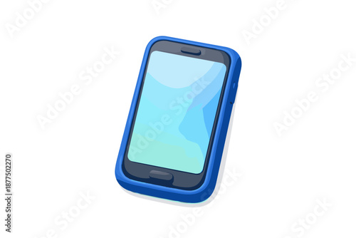 Modern smartphone with a blue protective case and a blank screen