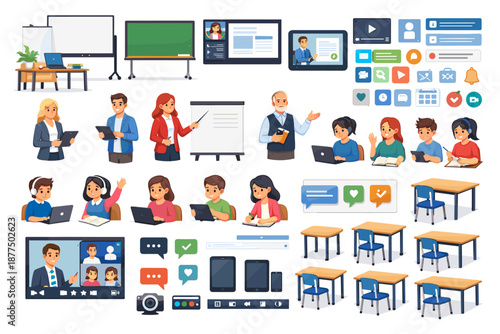 Online education and remote learning concept with teachers and students using technology