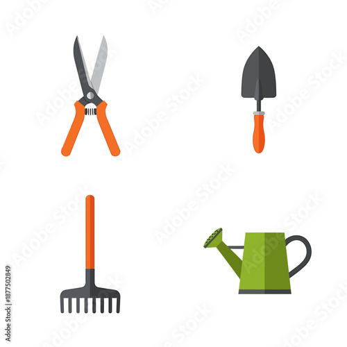 Gardening Tools Collection Flat Design Illustration.