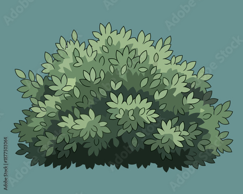 A lush green bush illustration with detailed leaves and a solid background, perfect for nature-themed designs and outdoor scenes