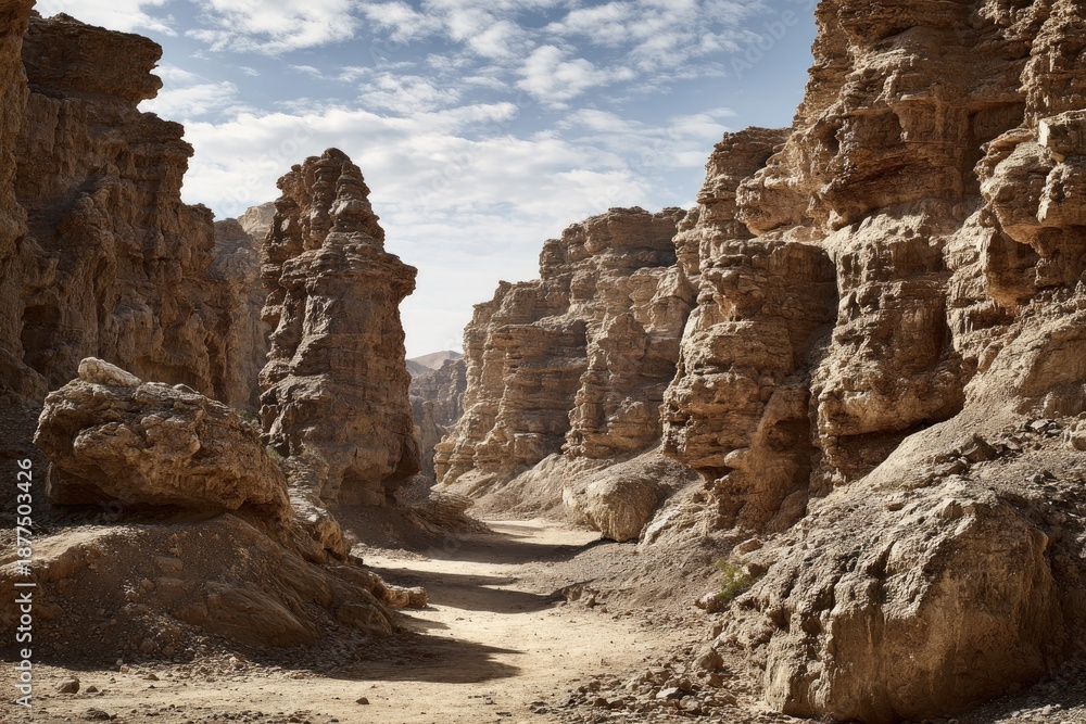 Fototapeta premium Canyon's earthy path under a sunny sky