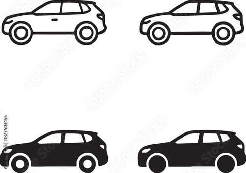 Isolated suv car icon, suv crossover vehicle transport silhouette, urban suv vector, minimal automotive illustration, suv car adventure design, clean minimal isolated suv car