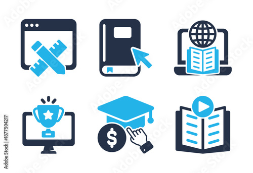 Online Education and E-learning icon set. Solid glyph series icons