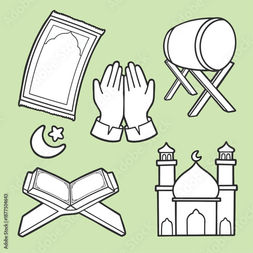 Ramadan Set Icon Sticker Vector Cute Illustration 