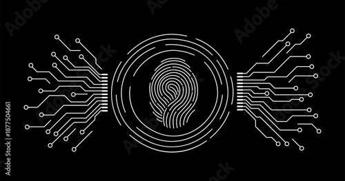 Fingerprint scanning system. Biometric authentication technology concept. Personal touch id identity. Vector background.