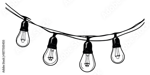Hand drawn string lights set featuring multiple connected bulbs for festive decoration