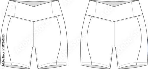 Athletic shorts technical sketch comparison, seam variation and pocket detail, front views - flat vector illustration
