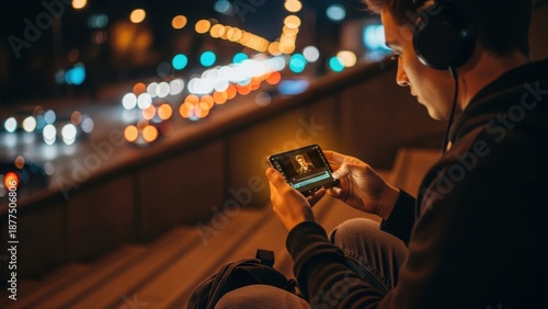Person Using Smartphone at Night Outdoors