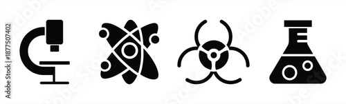 Microbiology and Laboratory Science Research Black Icon Set for Medical Analysis