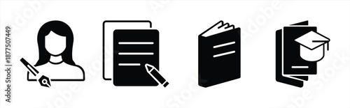 Education and Copywriting Document Icon Set for Learning, Writing, and Publishing