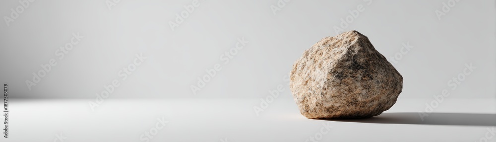 Obraz premium A solitary rock sits on a minimalistic surface, casting a subtle shadow, emphasizing simplicity and natural texture, foundation, long-term investment, leadership