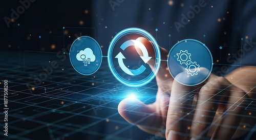 Hand interacting with cloud sync interface