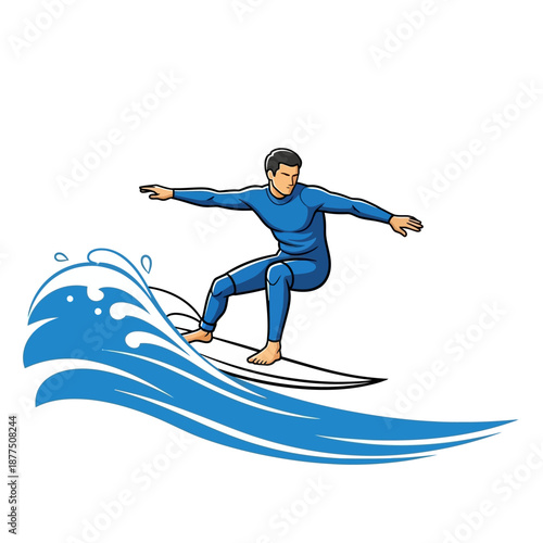 Surfer in Blue Wetsuit Riding Wave