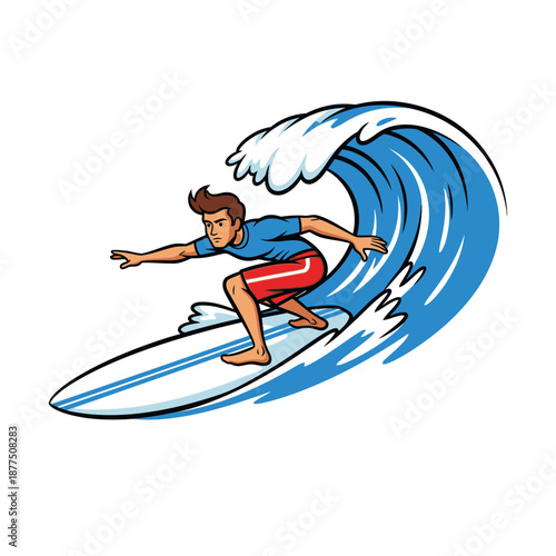Surfer Riding a Big Wave, Vector Illustration