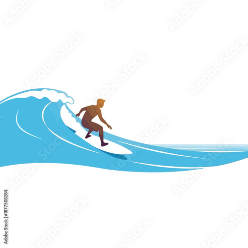 Surfer Silhouette Riding Blue Ocean Wave