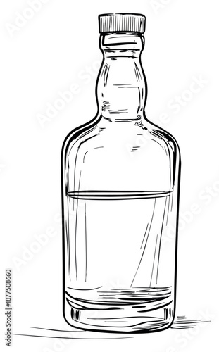 Line art illustration of a bottle depicting liquid inside for beverage design