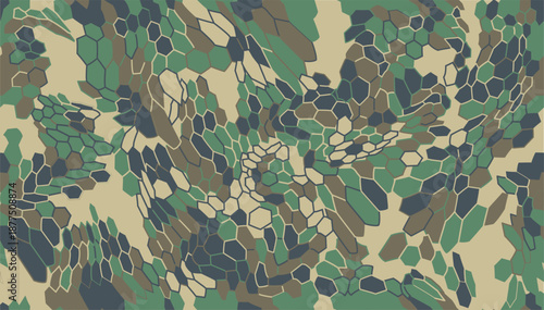 seamless camouflage pattern with green, black, cream and brown colors