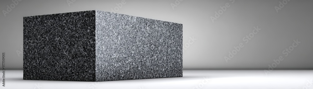 Fototapeta premium A textured, dark block sits on a smooth surface, surrounded by a minimalist background, a modern design aesthetic, foundation, long-term investment, leadership