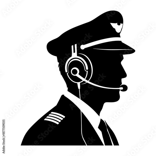 Professional Airline Pilot Silhouette with Communication Headset.