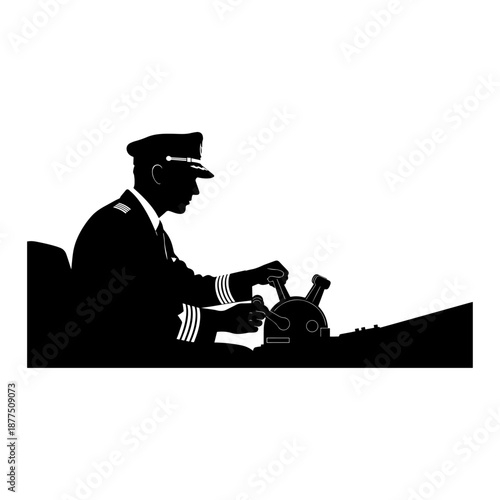 Silhouette of Professional Airline Pilot Navigating Aircraft Controls.